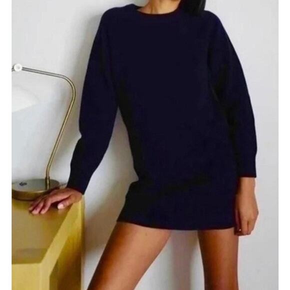 Thakoon Wool Sweater Mini Dress Women's Sz S Midnight Navy Blue Crewneck Preppy - Picture 2 of 16
